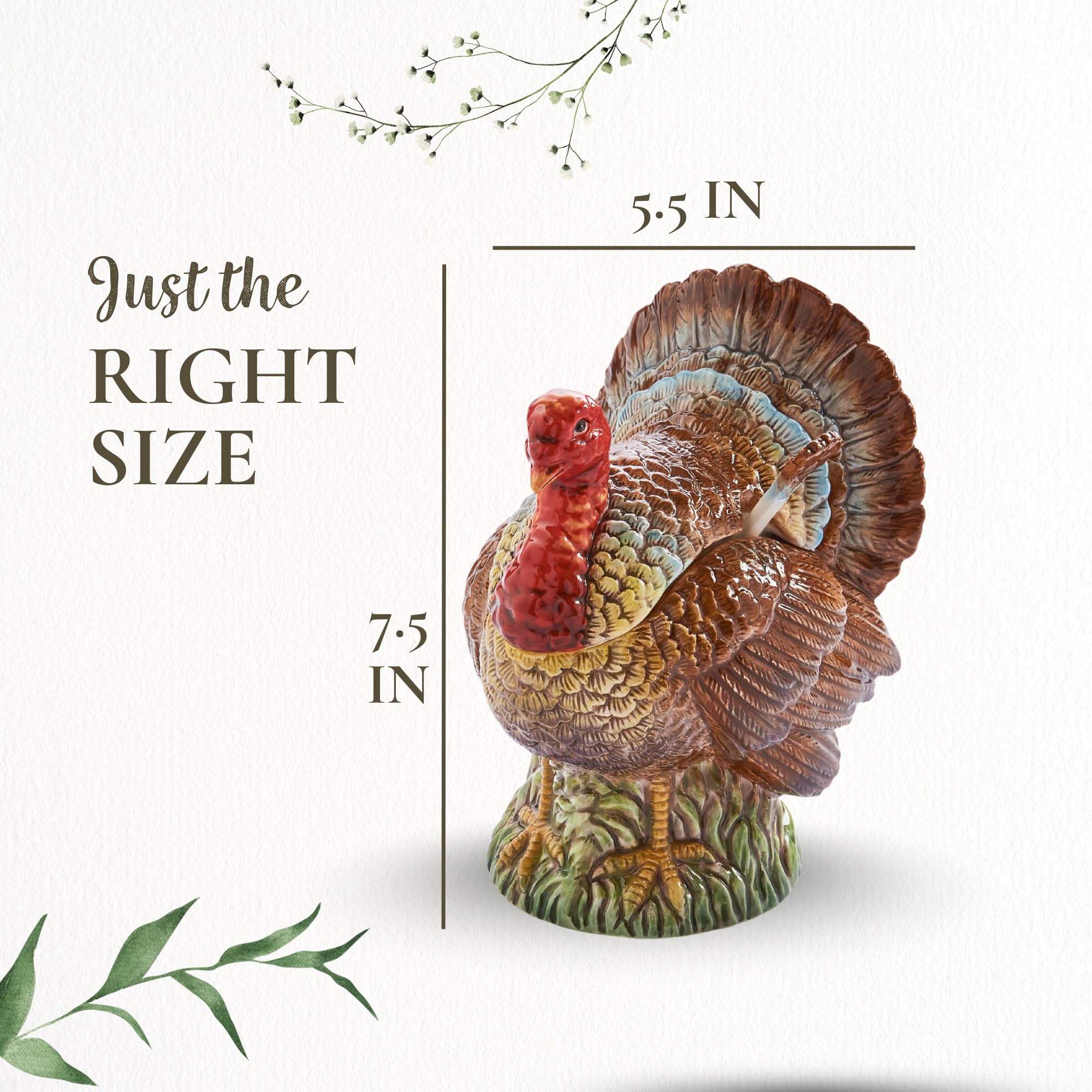 Spode diseño de pavo para servir salsas, añadiendo festividad al comedor.
