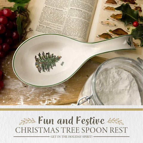 Spode diseno verde del arbol navideno, aporta elegancia festiva a la cocina