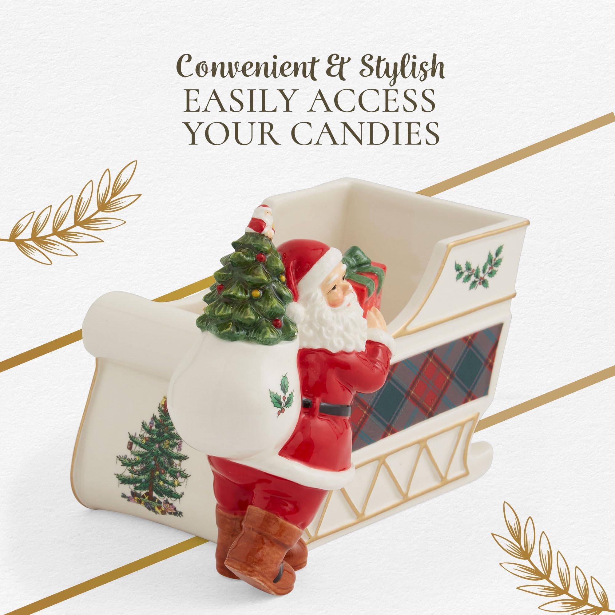 Spode dulces navideños en trineo, perfecto para mostradores de postres
