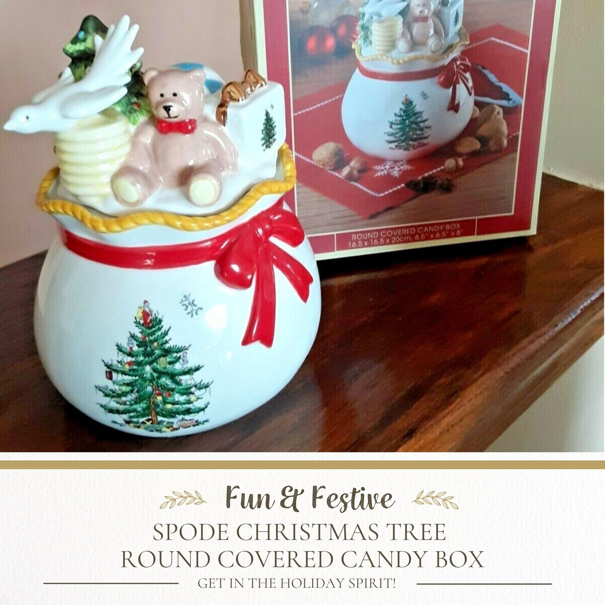 Spode loza fina con árbol de Navidad, almacenamiento decorativo para golosinas.