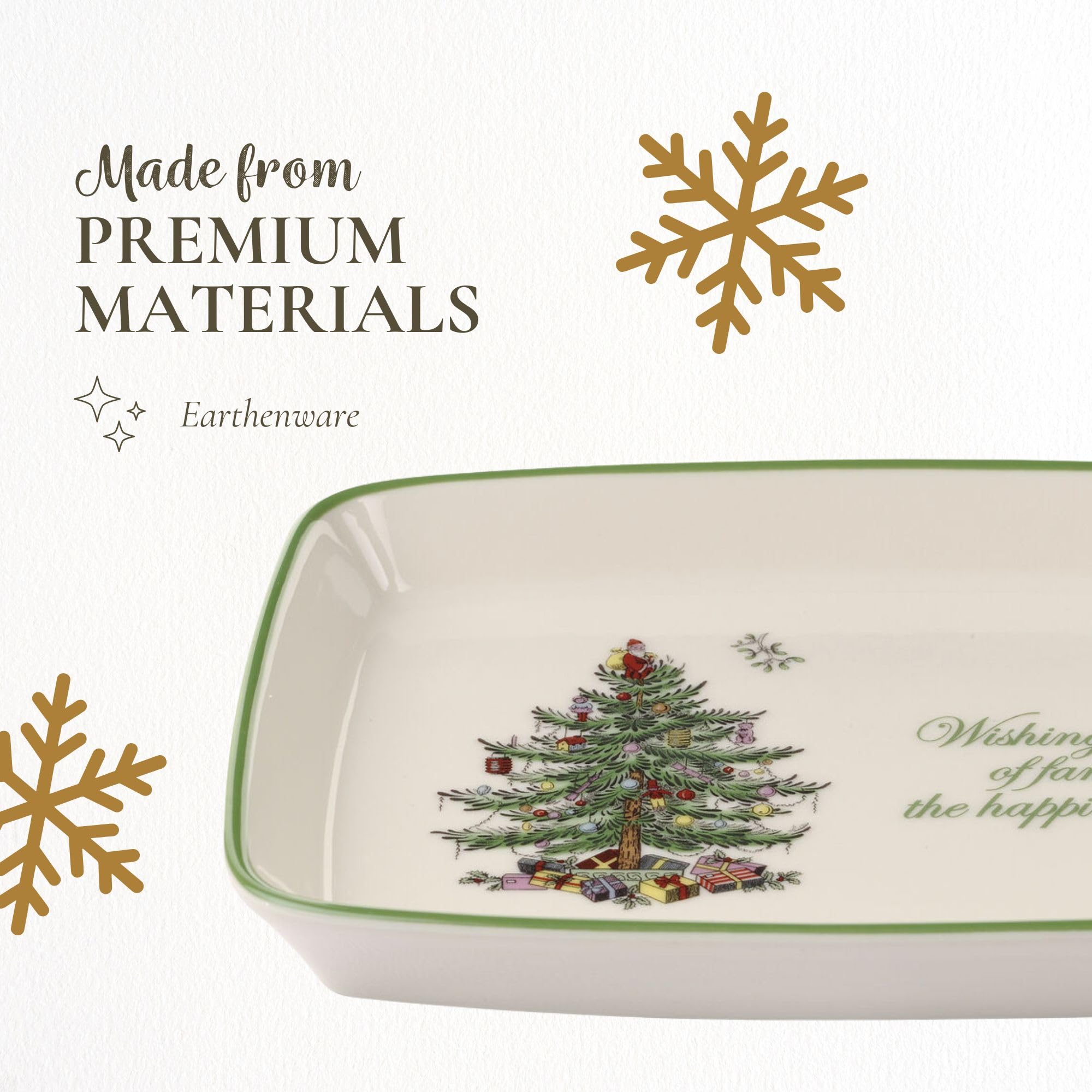 Spode Microondas Apto Bandeja Navidad, útil para calentar bocados festivos sin cambiar de plato.
