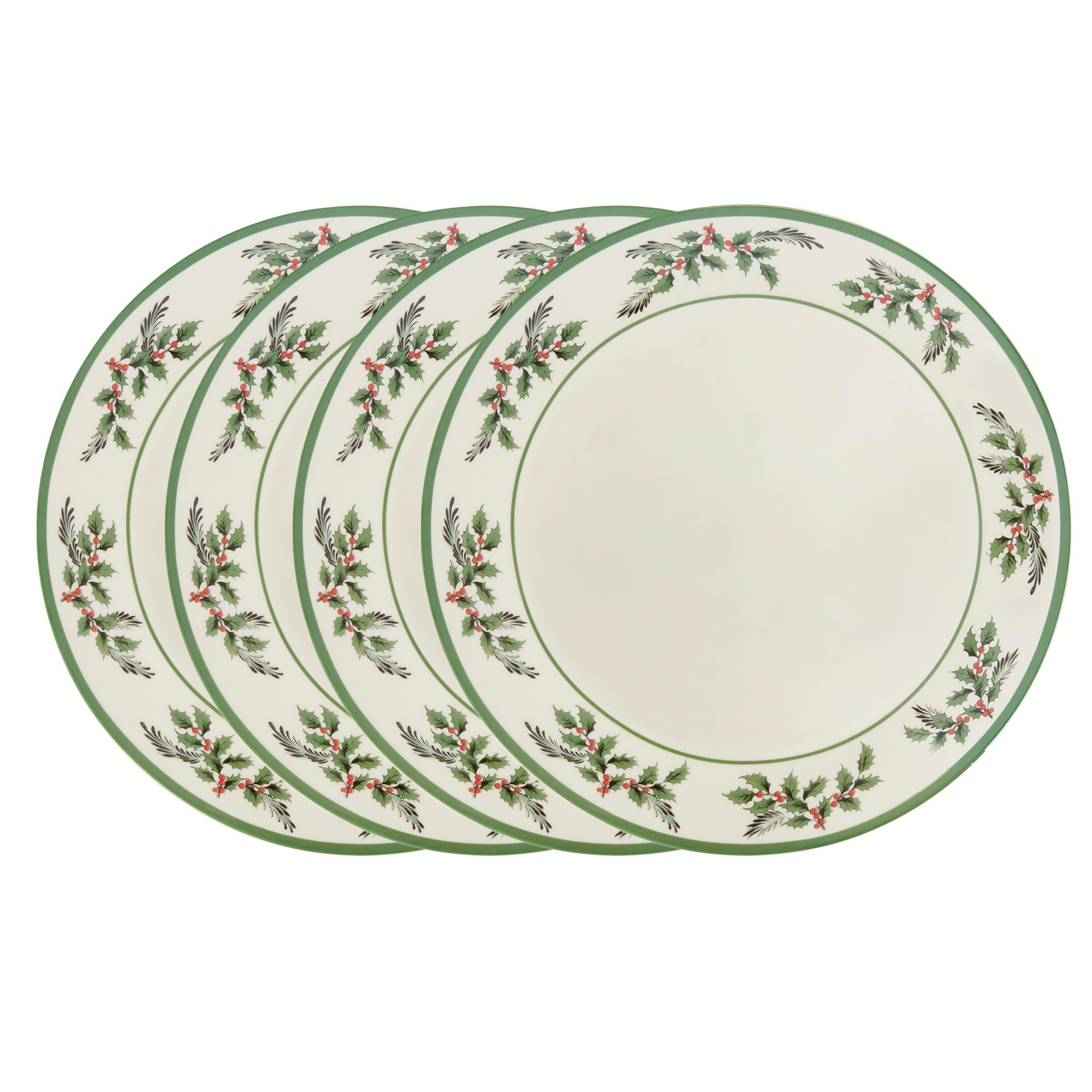 Plato Spode Navidad con centro blanco y acebo, ideal para cenas festivas.