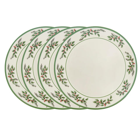 Plato Spode Navidad con centro blanco y acebo, ideal para cenas festivas.