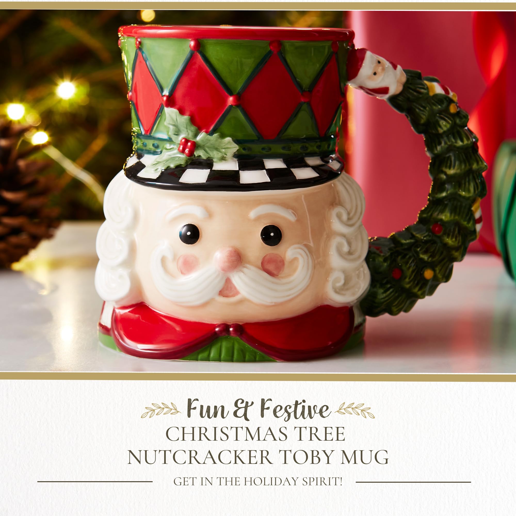 Spode Nutcracker Toby Mug con manija en forma de guirnalda para bebidas festivas