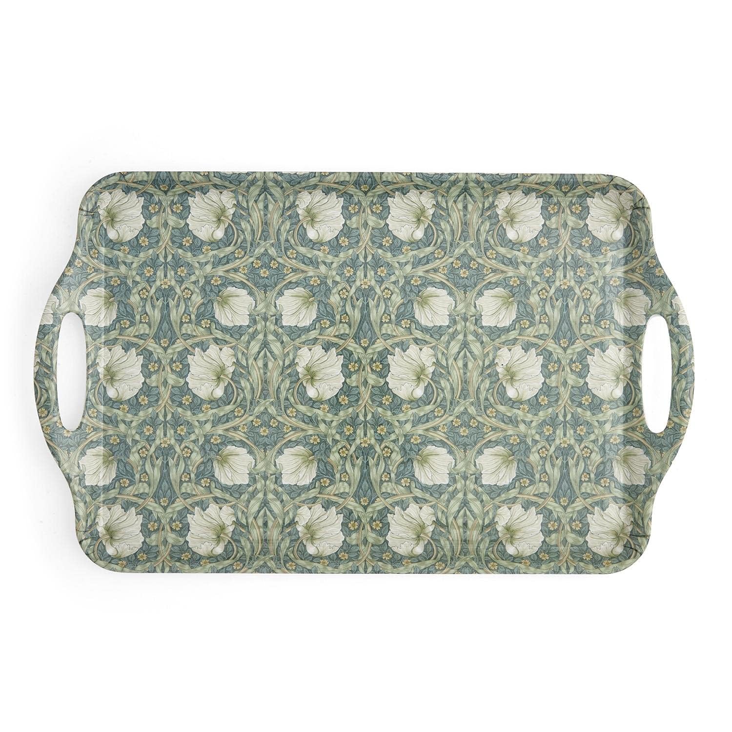 Spode Pimpernel bandeja melamina con mangos; diseño floral pastel, ideal para servir.