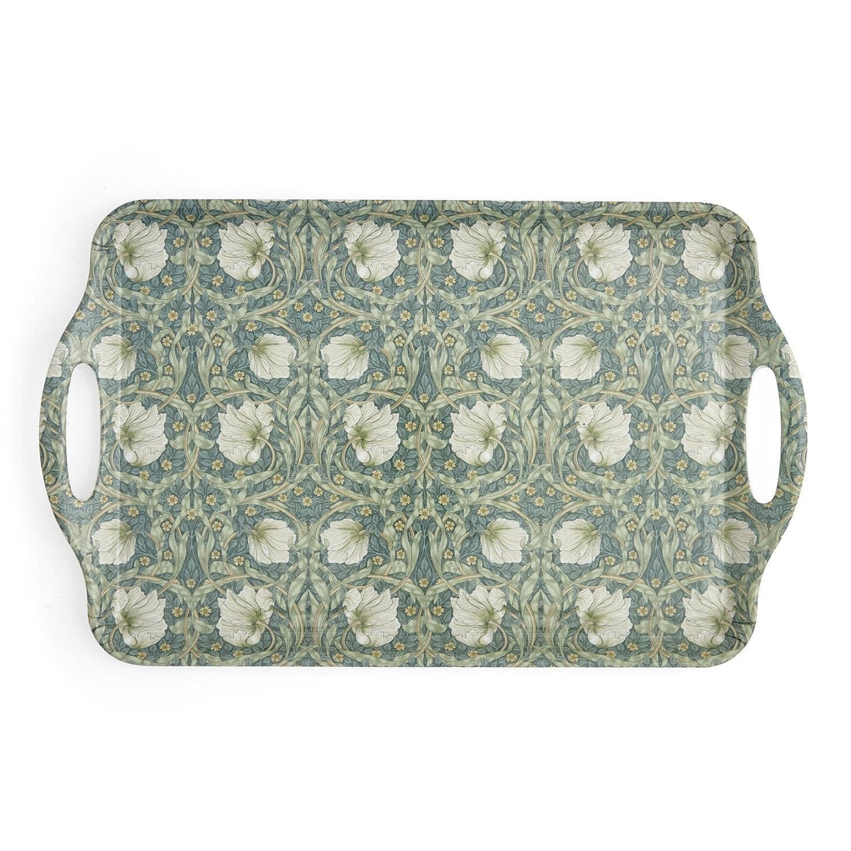 Spode Pimpernel bandeja melamina con mangos; diseño floral pastel, ideal para servir.