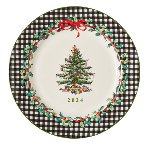 Spode platillo coleccionable Navidad con borde exclusivo para exhibición elegante.