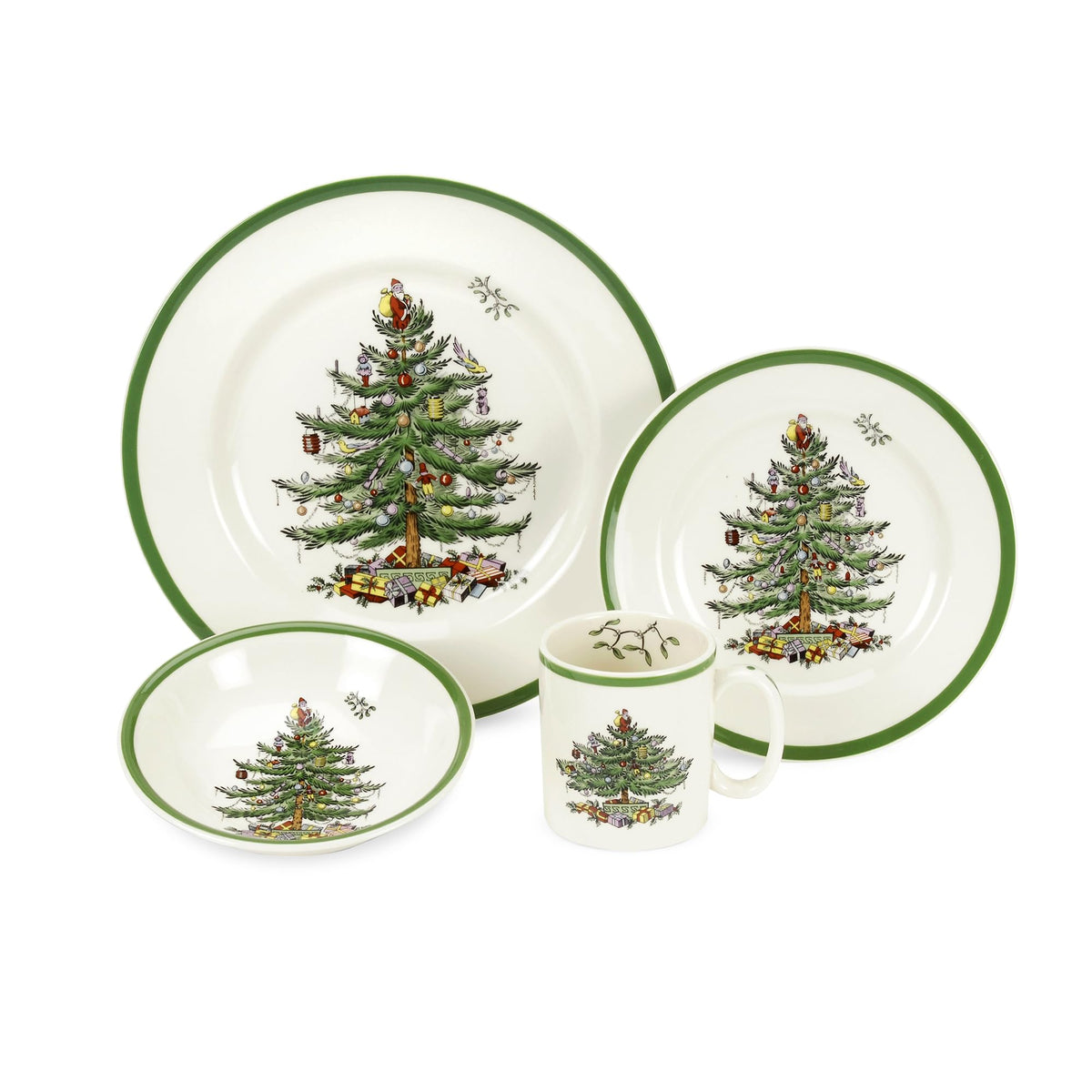 Vajilla Spode con plato de cena y motivo árbol navideño para cenas festivas