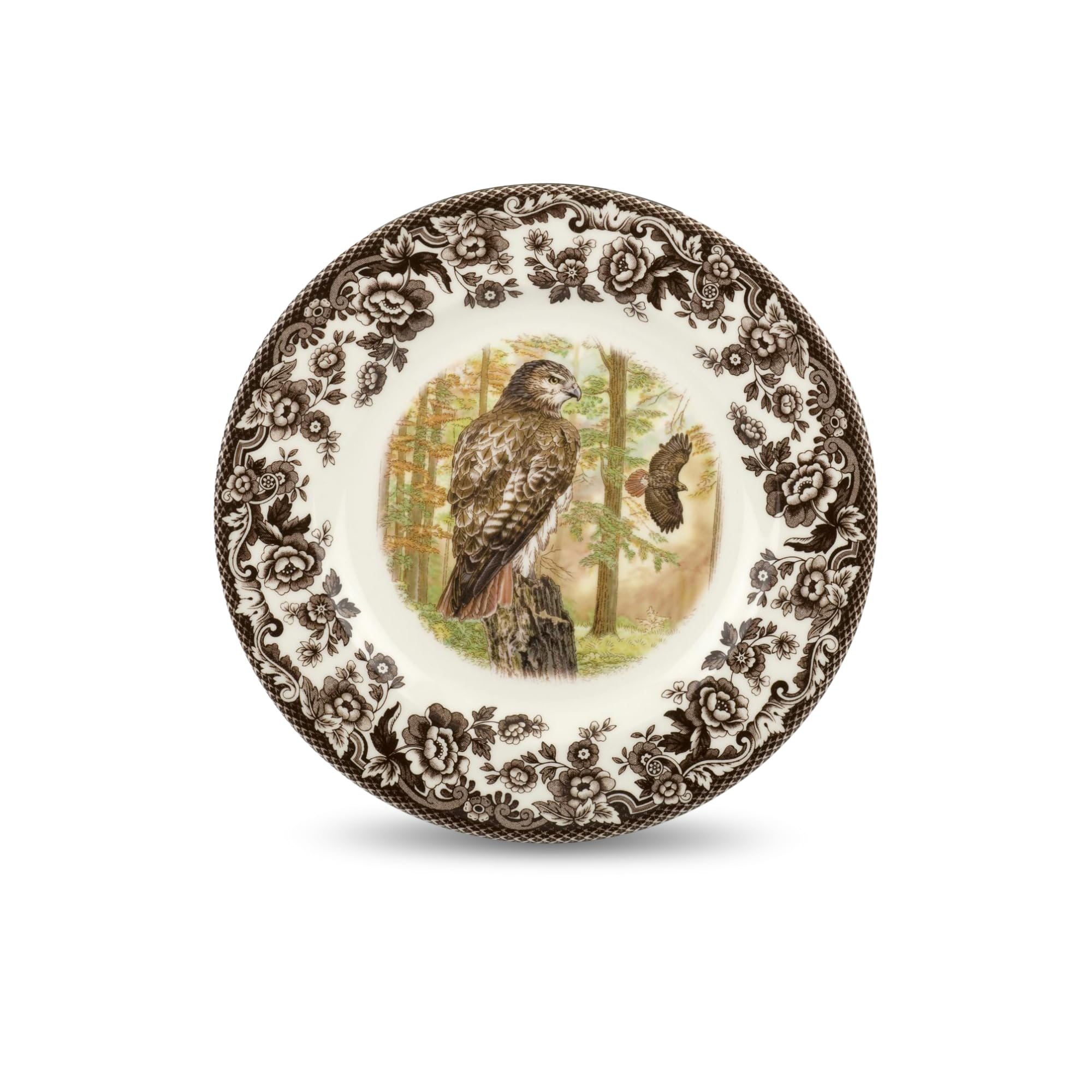 Plato Spode del bosque con halcón de cola roja, centro de mesa ideal.
