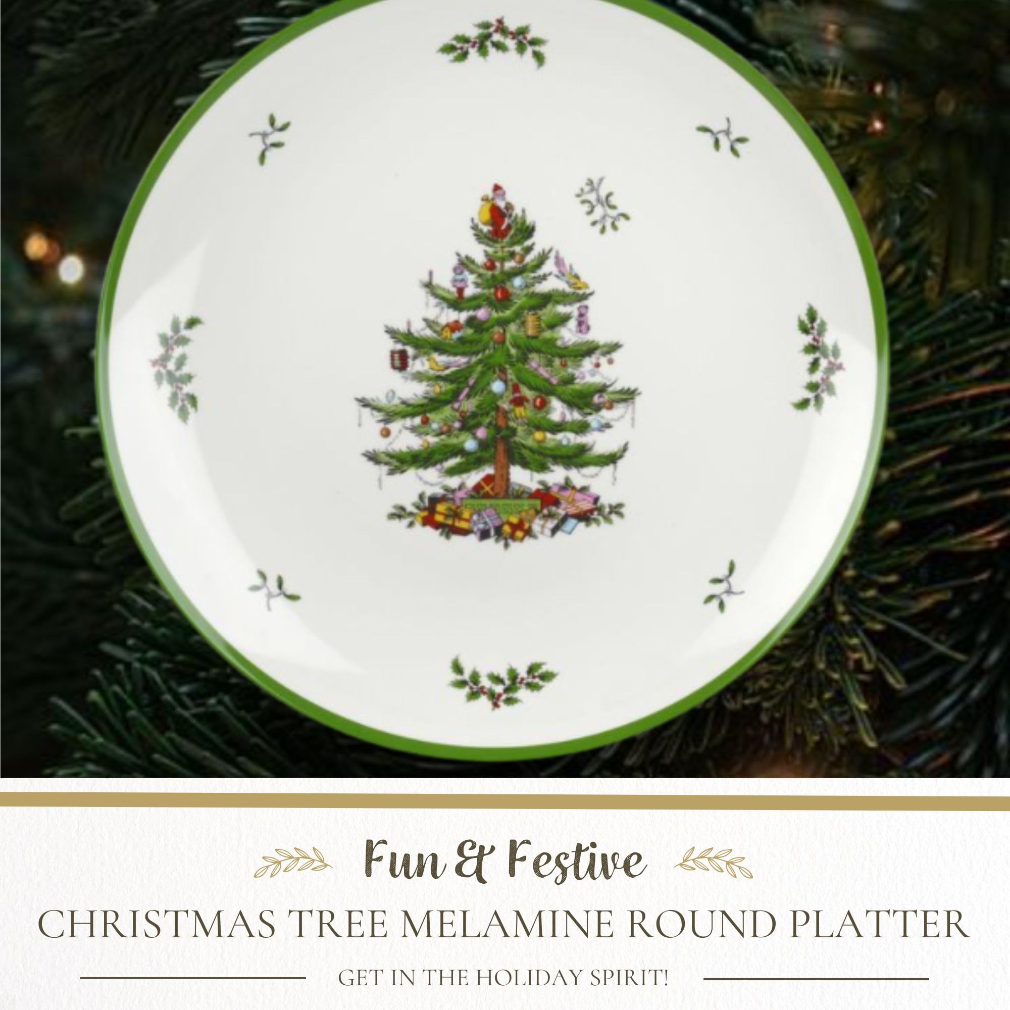 Plato Spode Servir Melamina para Cenas Navideñas, práctico y duradero.