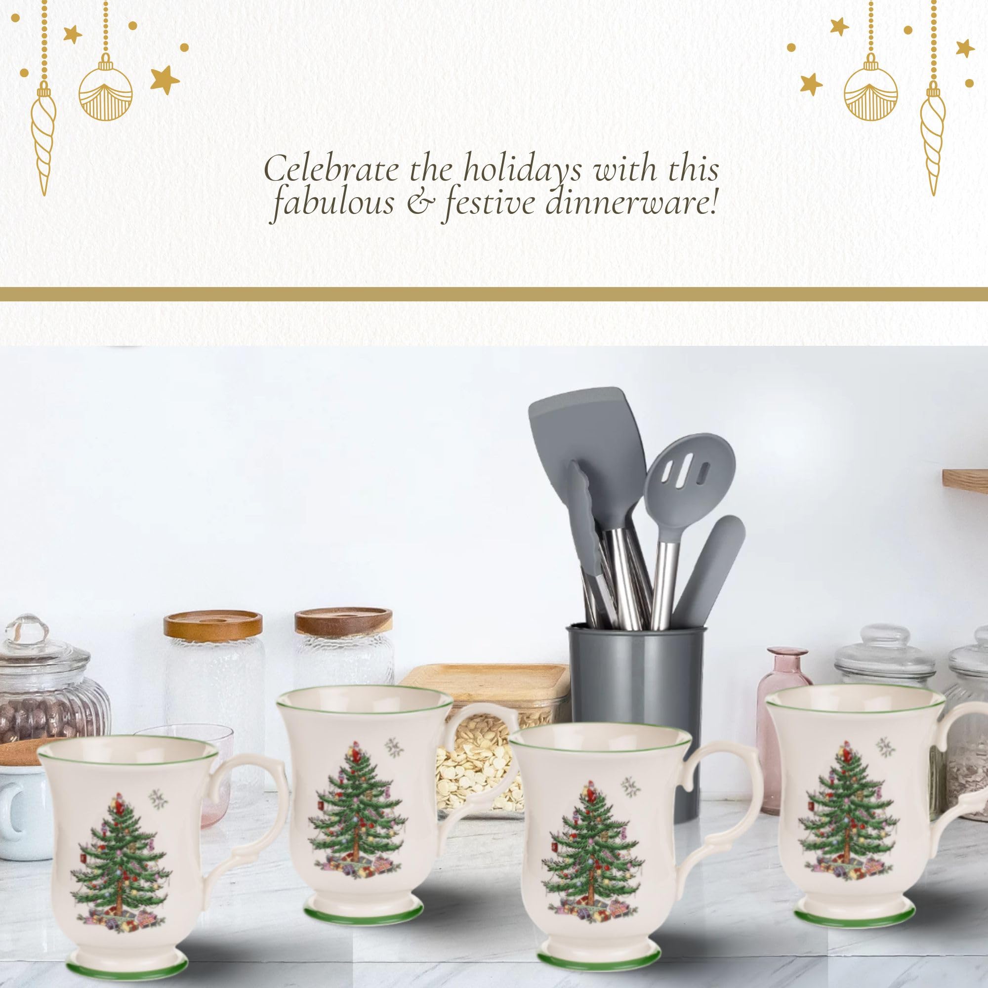 Taza Spode de porcelana de 12 onzas, apta para lavavajillas y microondas.