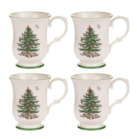 Taza Spode Christmas Tree con base de pie y Santa, ideal para café diario, capacidad de 12 onzas.