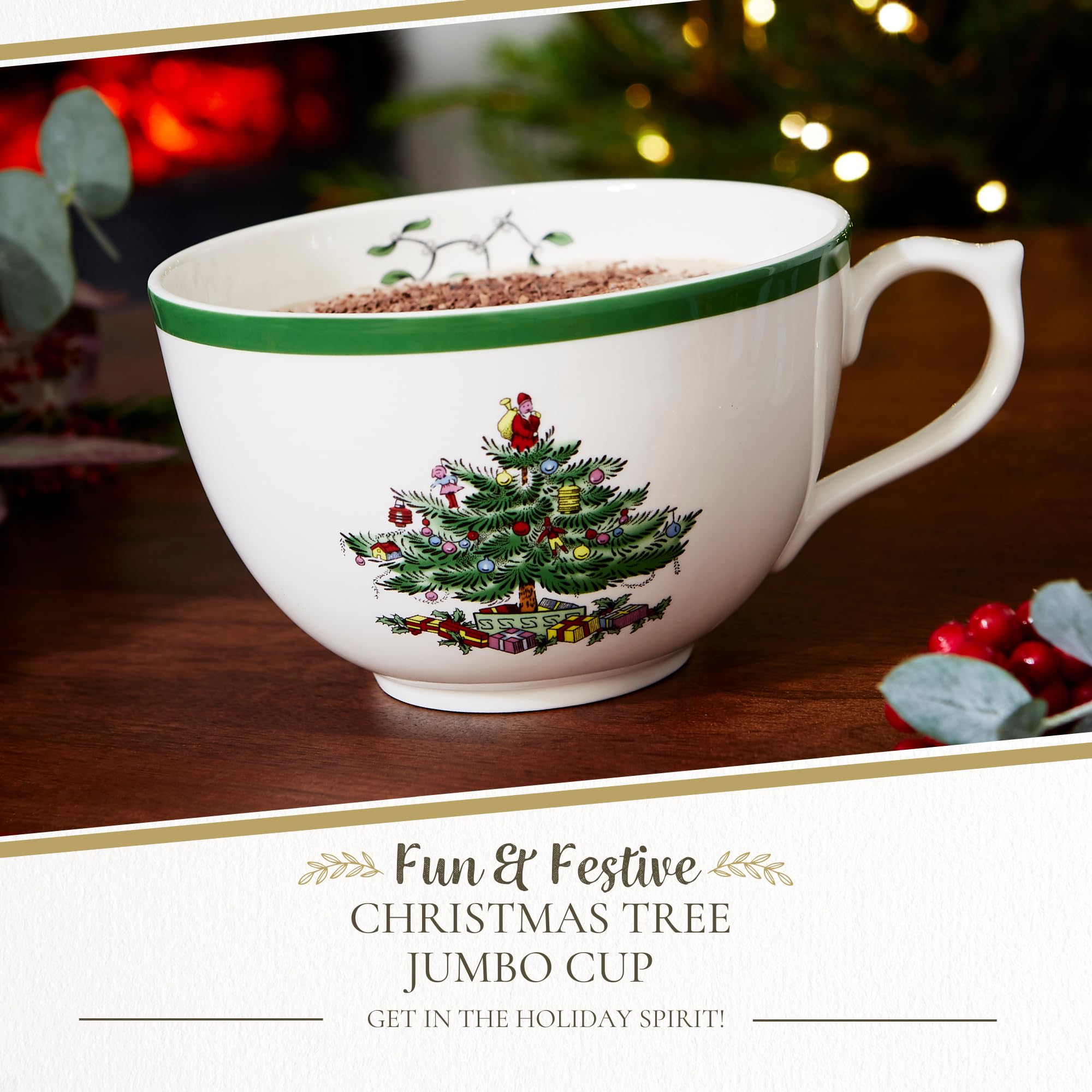 Taza Spode con diseño de árbol festivo para café matutino