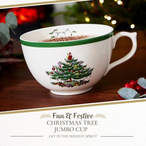 Taza Spode con diseño de árbol festivo para café matutino
