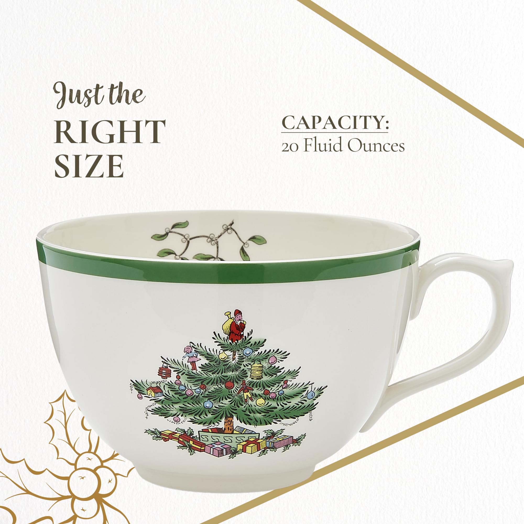 Taza Spode combina con vajilla navideña para mesa festiva y elegante