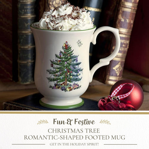 Taza Spode Santa sobre arbol, perfecto para chocolate caliente.
