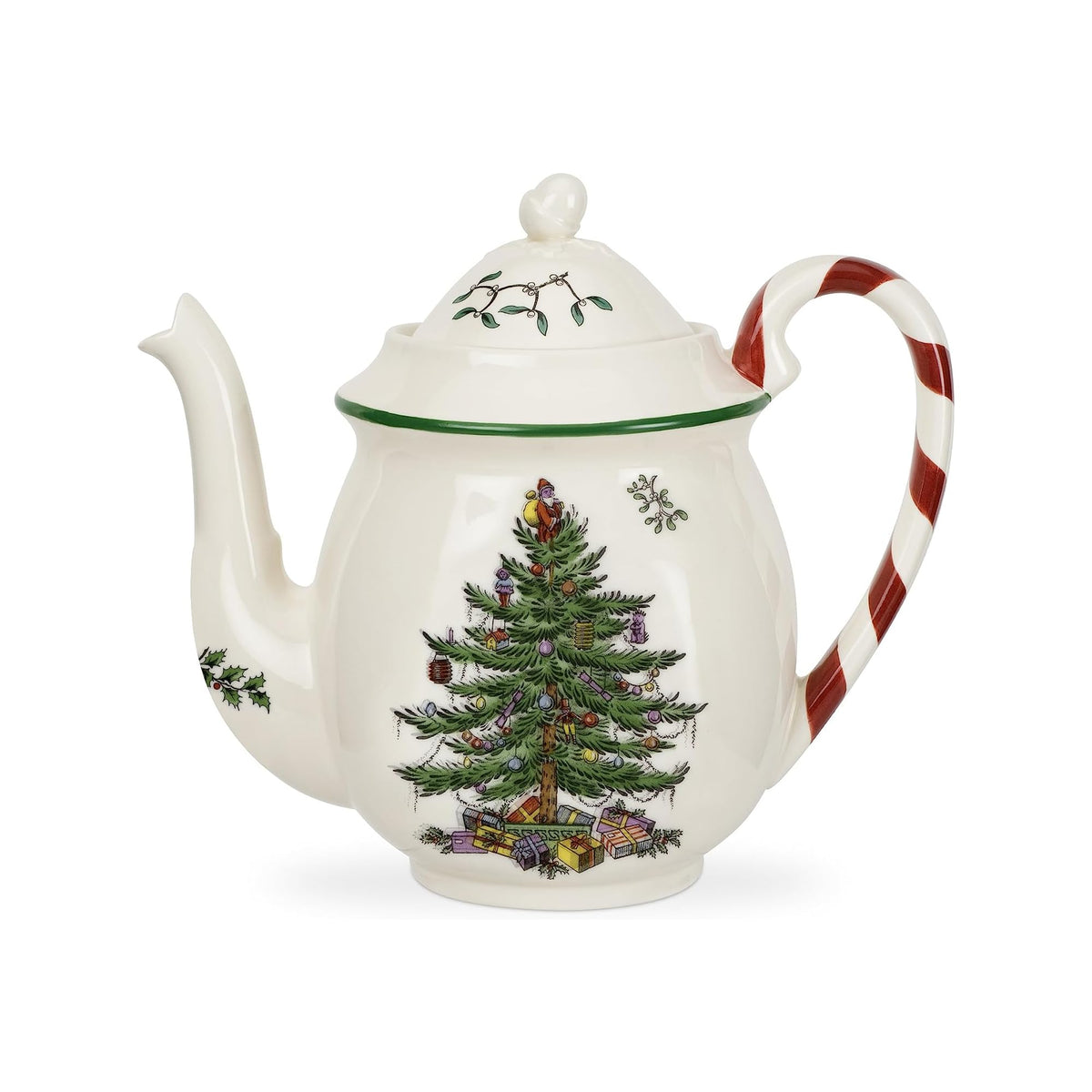 Spode tetera navideña con manija bastón de caramelo para infusiones festivas