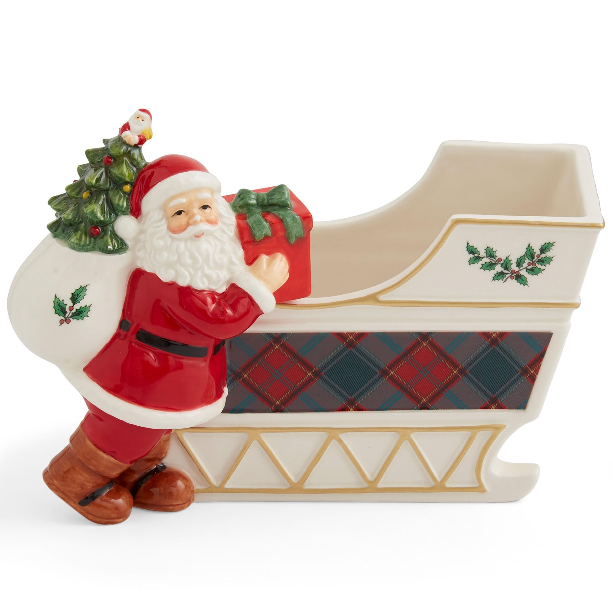 Spode trineo de Santa Claus, jarrón de dulces navideños para la mesa de postres