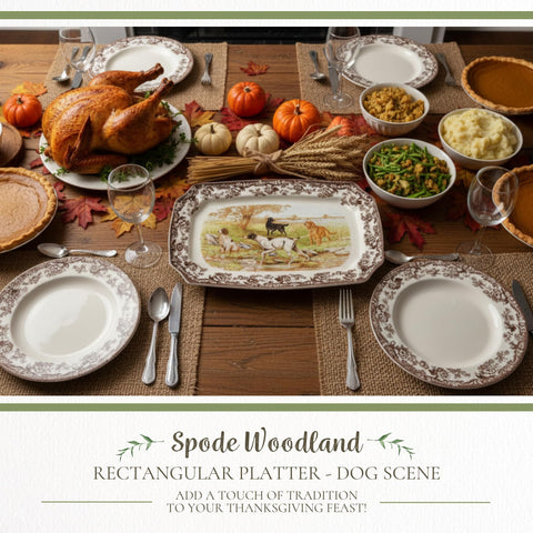 Spode Woodland: plato rectangular con perro dorado, perfecto para entrantes.
