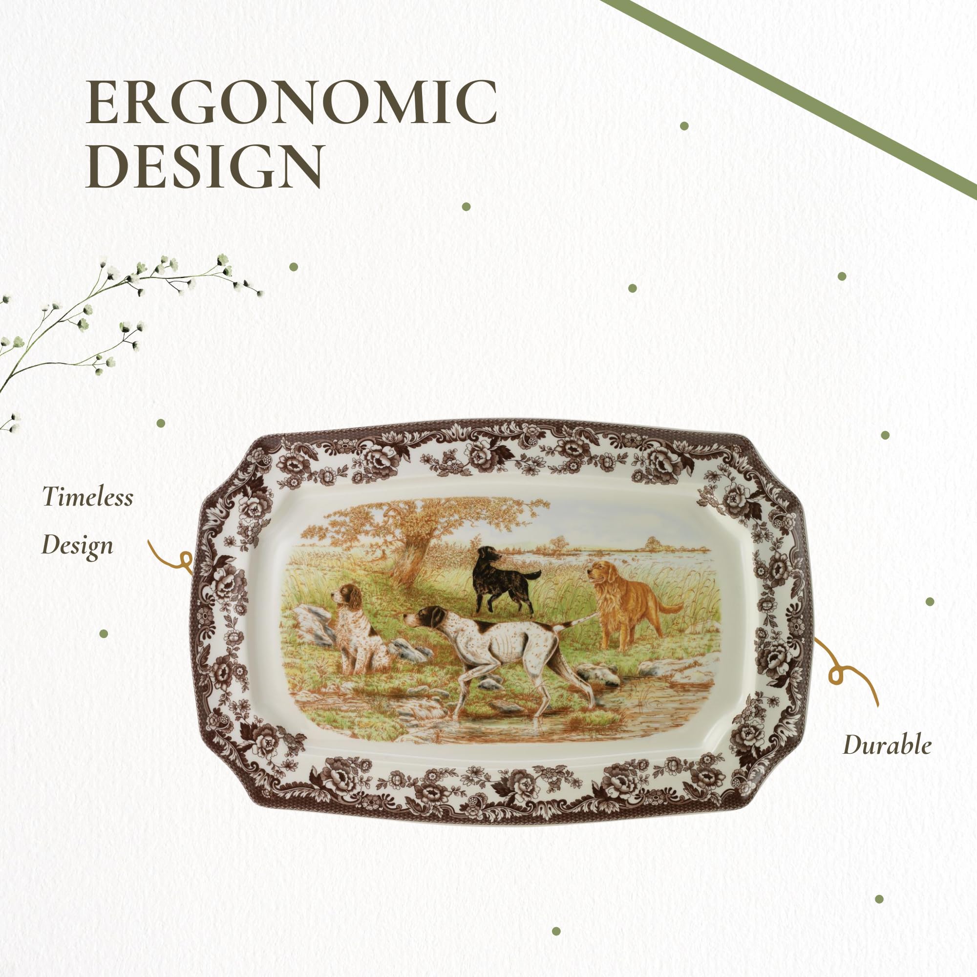 Spode Woodland: apto para lavavajillas y microondas, fácil de cuidar.