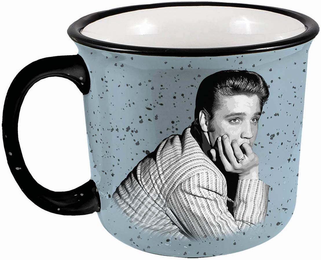 Taza Elvis estilo campamento de Spoontiques, cerámica duradera para bebidas calientes.