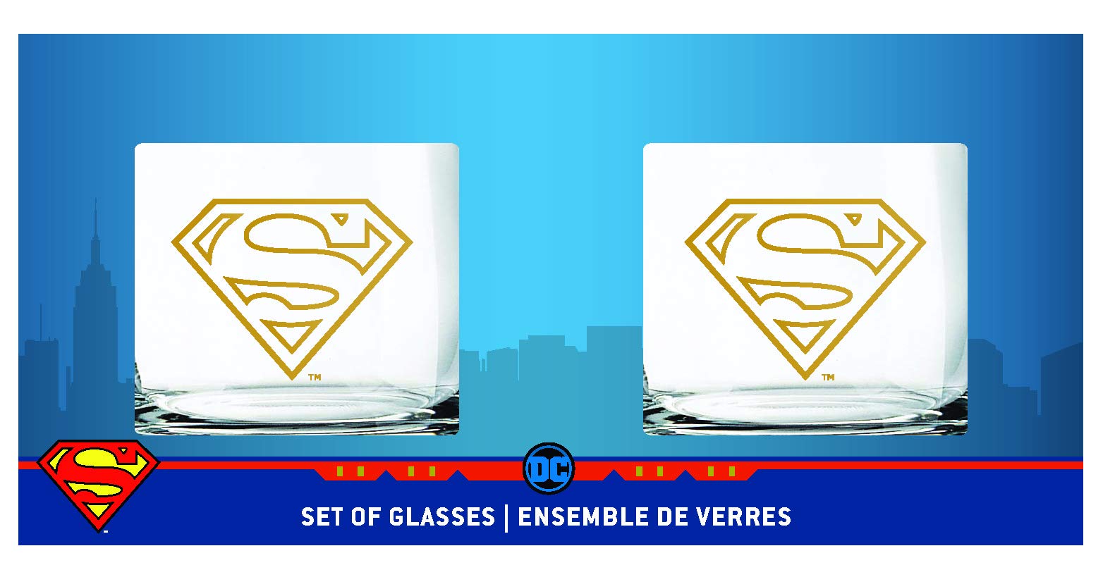 Vaso Superman con escudo en plata, impresión lateral del logo.