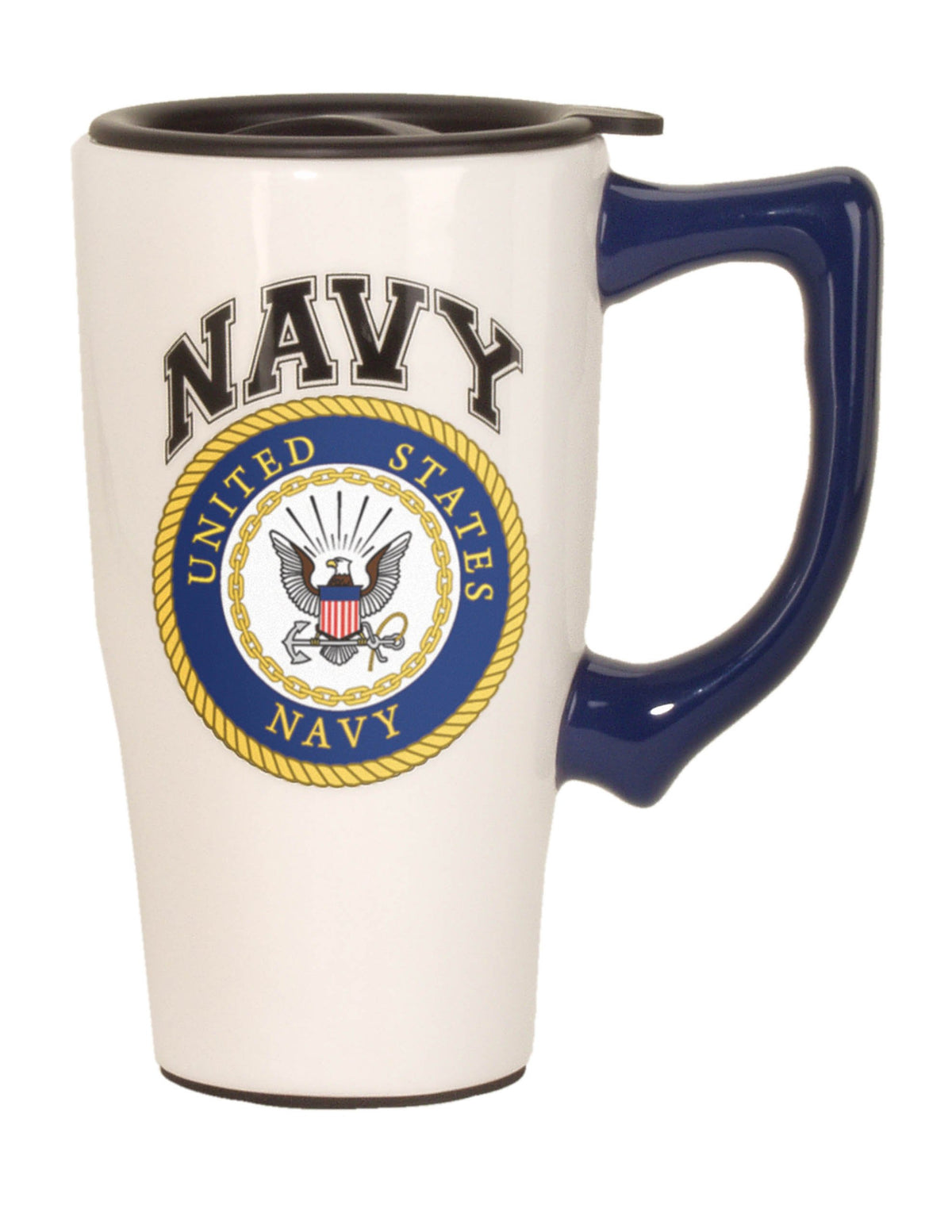 Spoontiques, taza de viaje cerámica azul marino, perfecta para bebidas calientes o frías en ruta