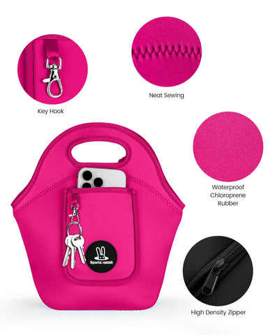 Sports Rabbit bolsa de almuerzo en neopreno, bolsillo frontal para teléfono y llaves
