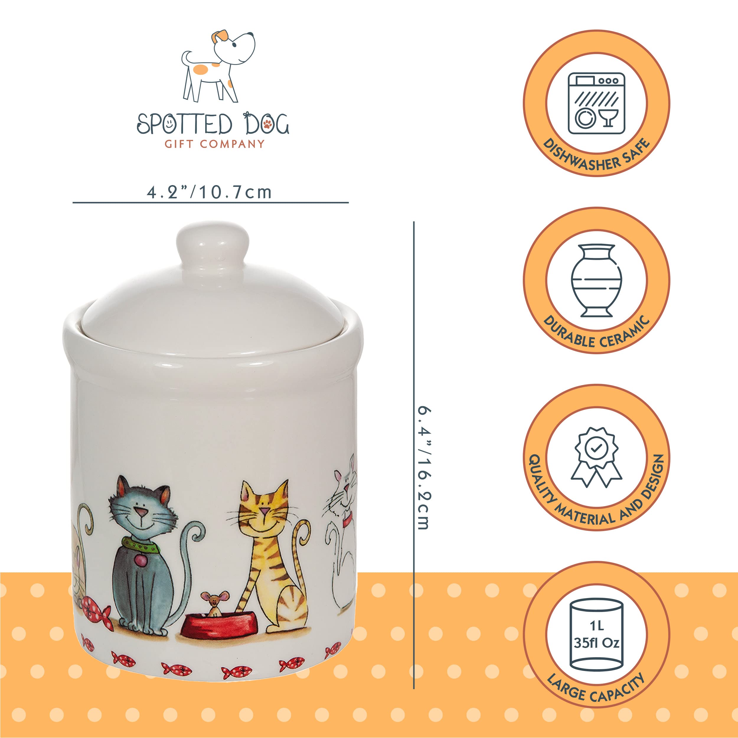 SPOTTED DOG GIFT COMPANY tarro cerámico, regalo ideal para amantes de los gatos.