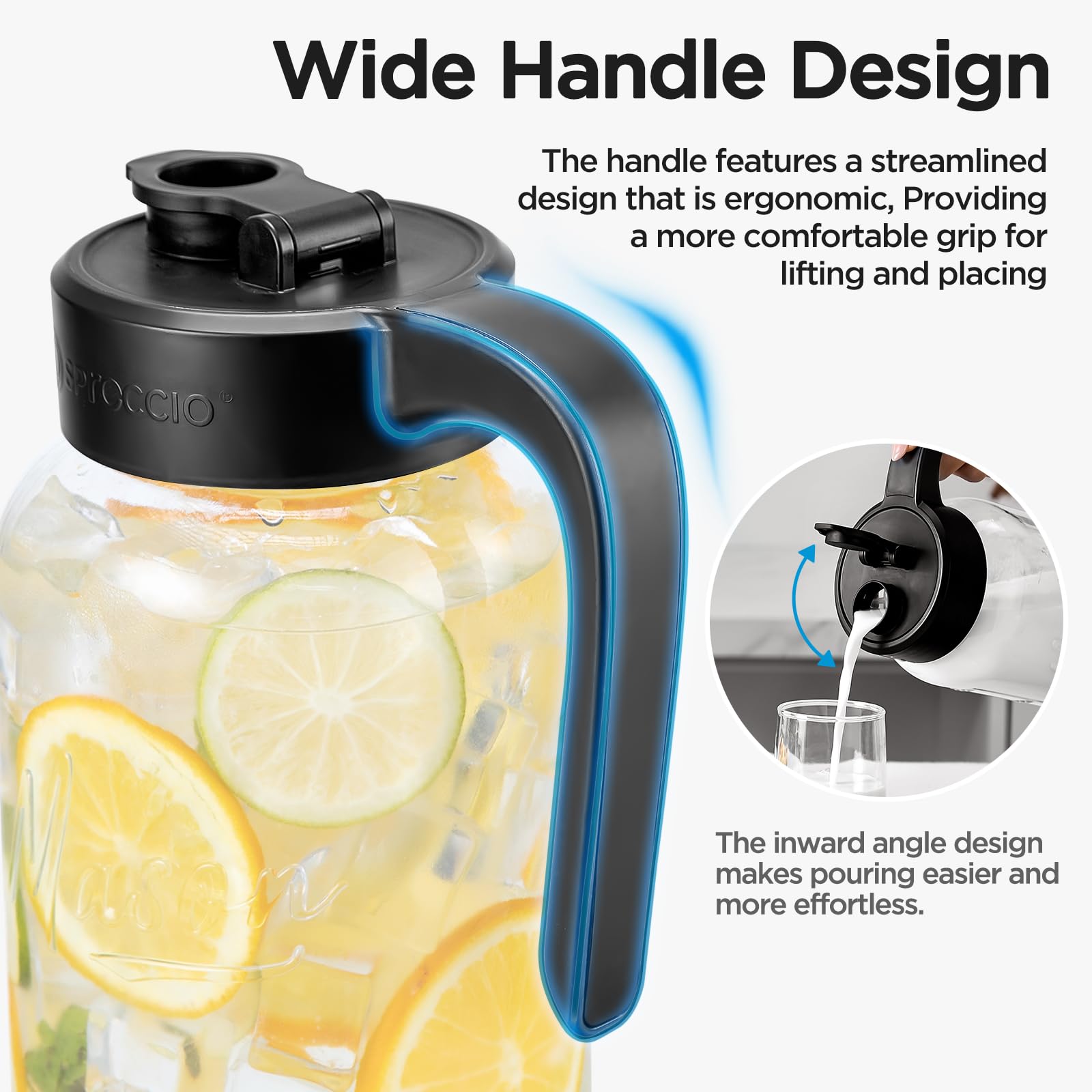 Spreccio jarra de vidrio con sellado hermético para bebidas frescas.
