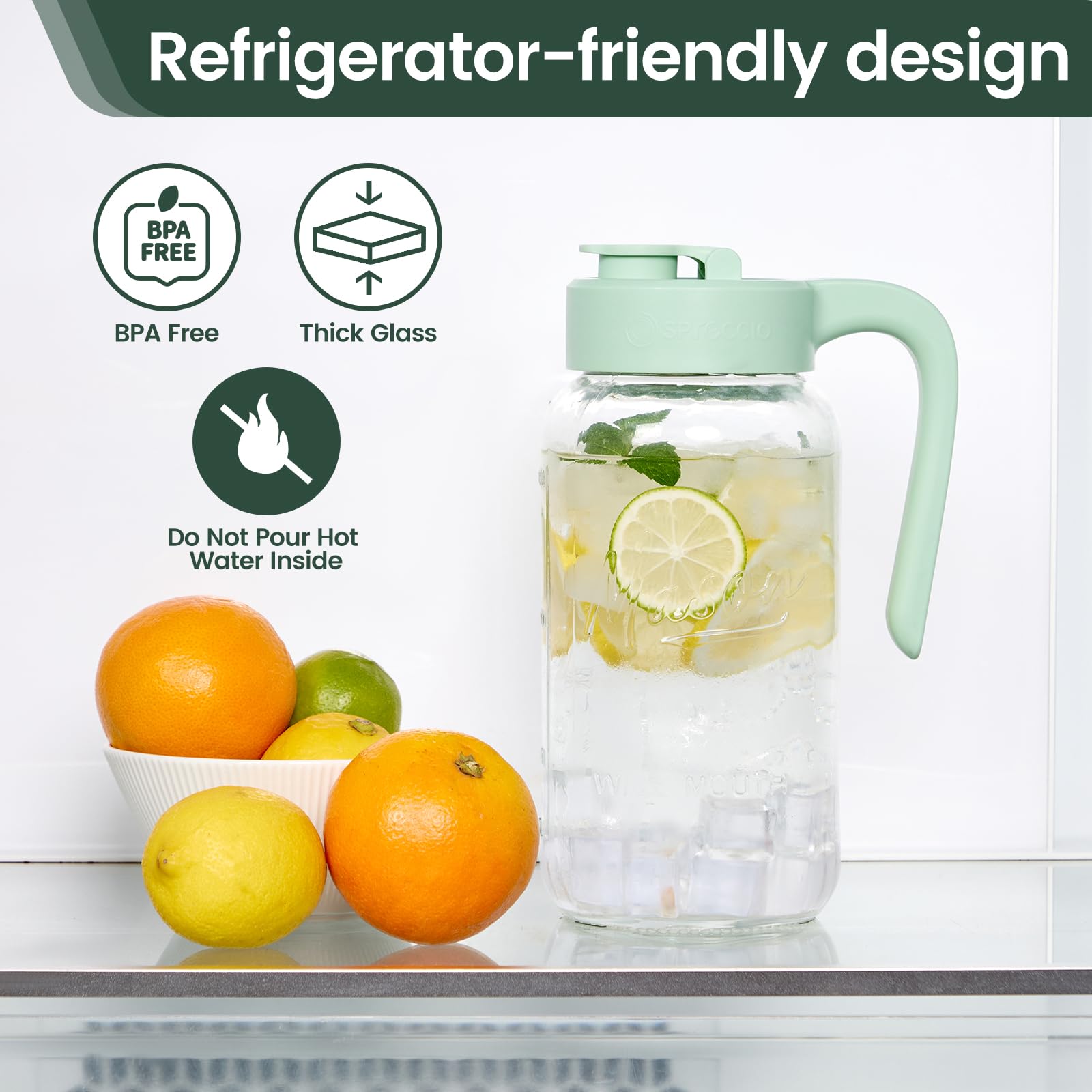 Spreccio Mason Jar Pitcher vidrio grueso, duradero para uso diario.
