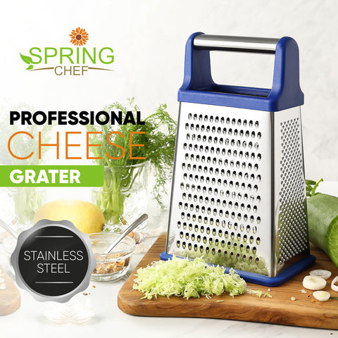 Spring Chef acero inoxidable, cuchillas afiladas para rallado eficiente.