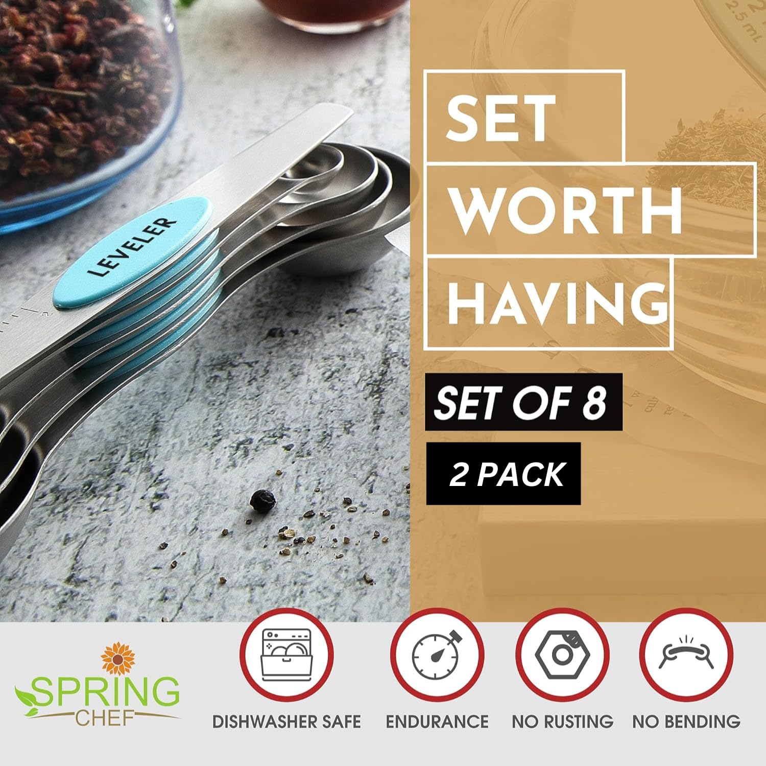 Spring Chef conjunto doble de cucharas de medición magnéticas para almacenamiento compacto