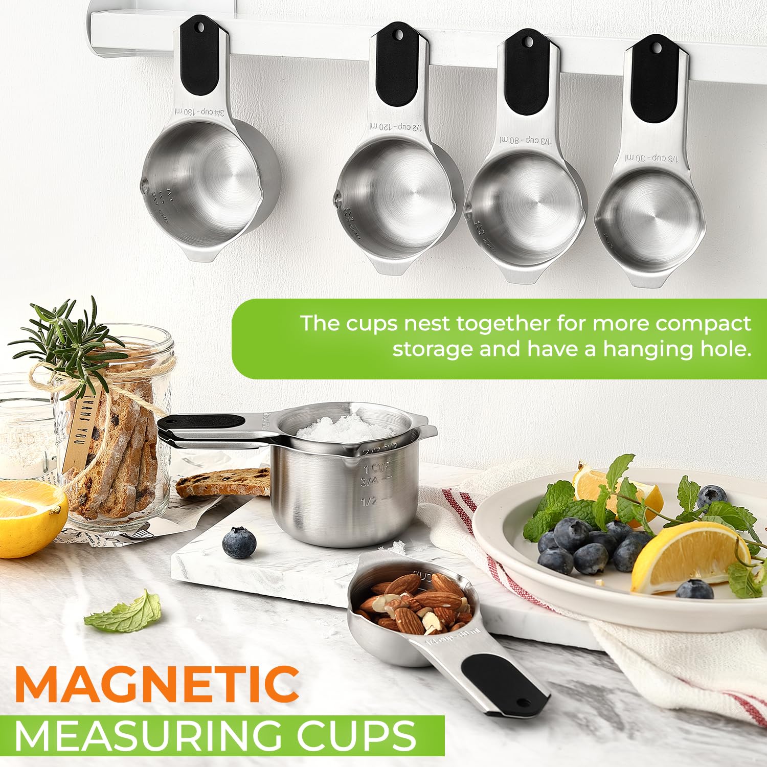 Spring Chef conjunto de tazas de acero inoxidable con diseño elegante.