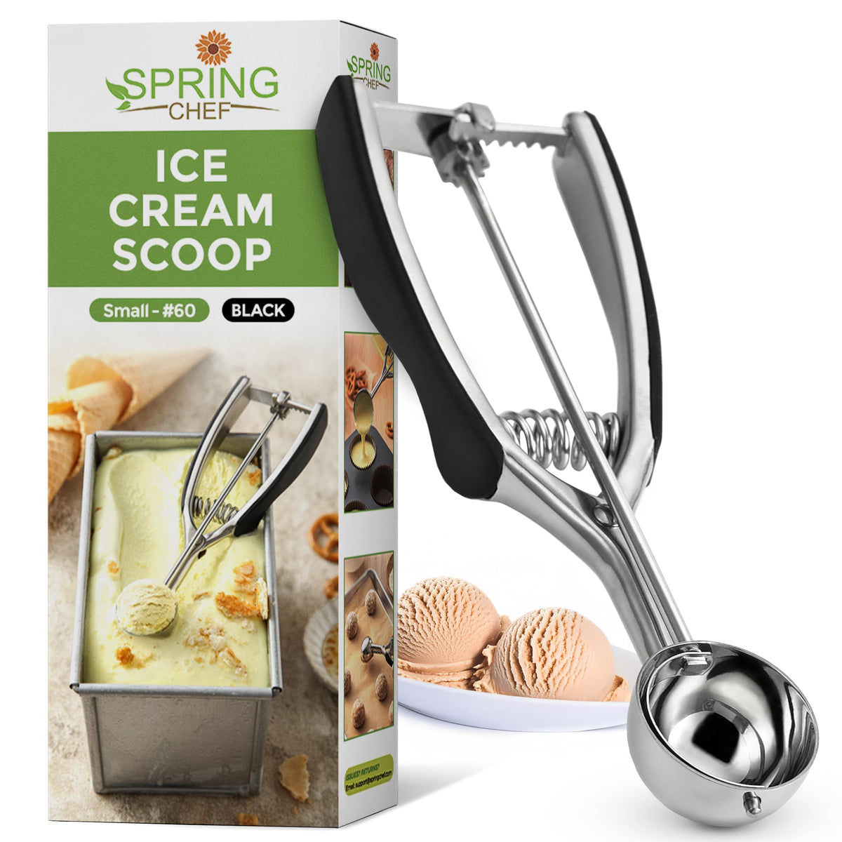 Spring Chef Cookie Scoop libera masa con un solo movimiento para galletas uniformes.