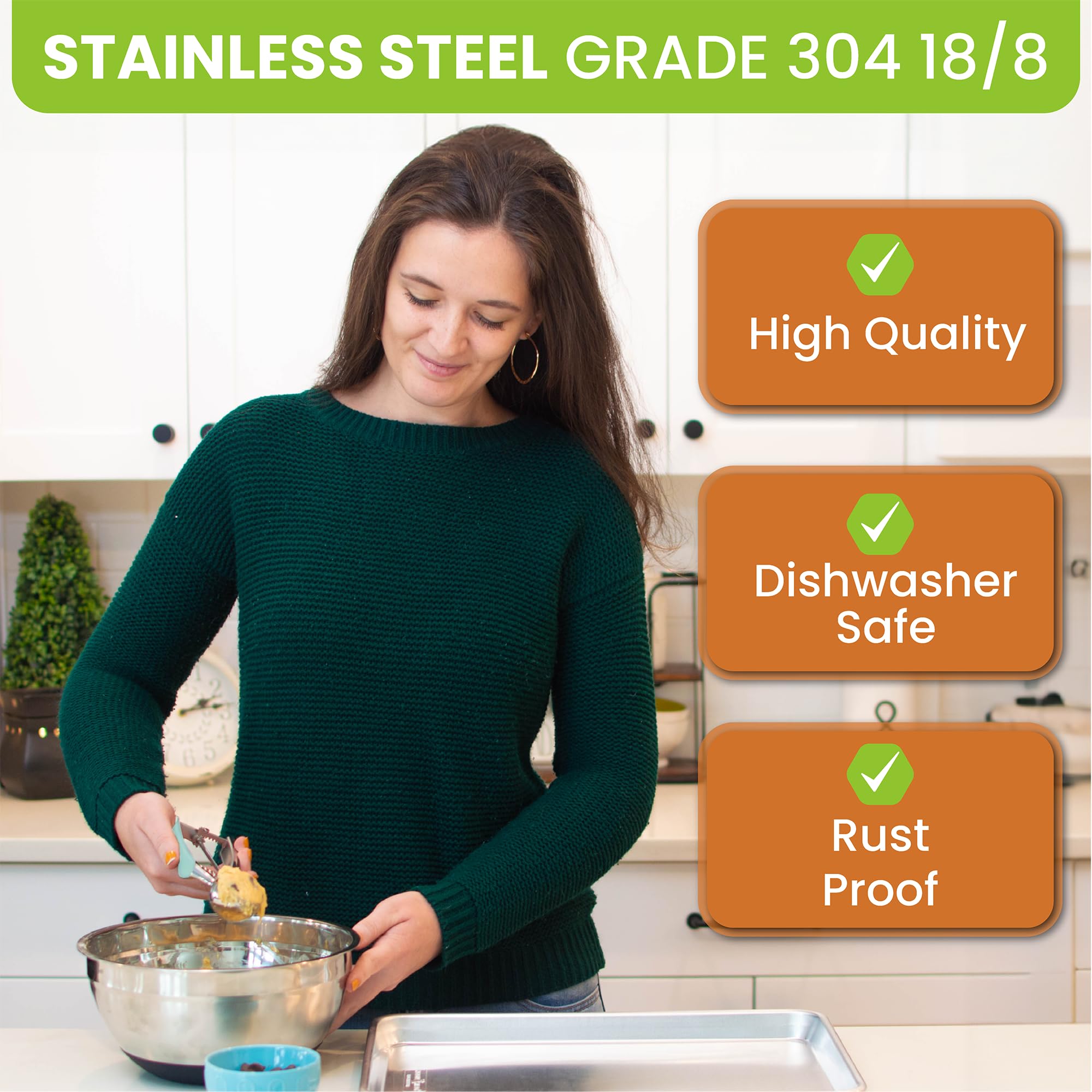 Spring Chef cuchara galletas grande 20 con asa ergonómica para mayor comodidad.