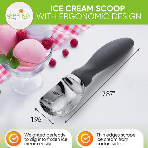 Spring Chef cuchara-helado acabado gris, ideal para porciones rápidas y uniformes.