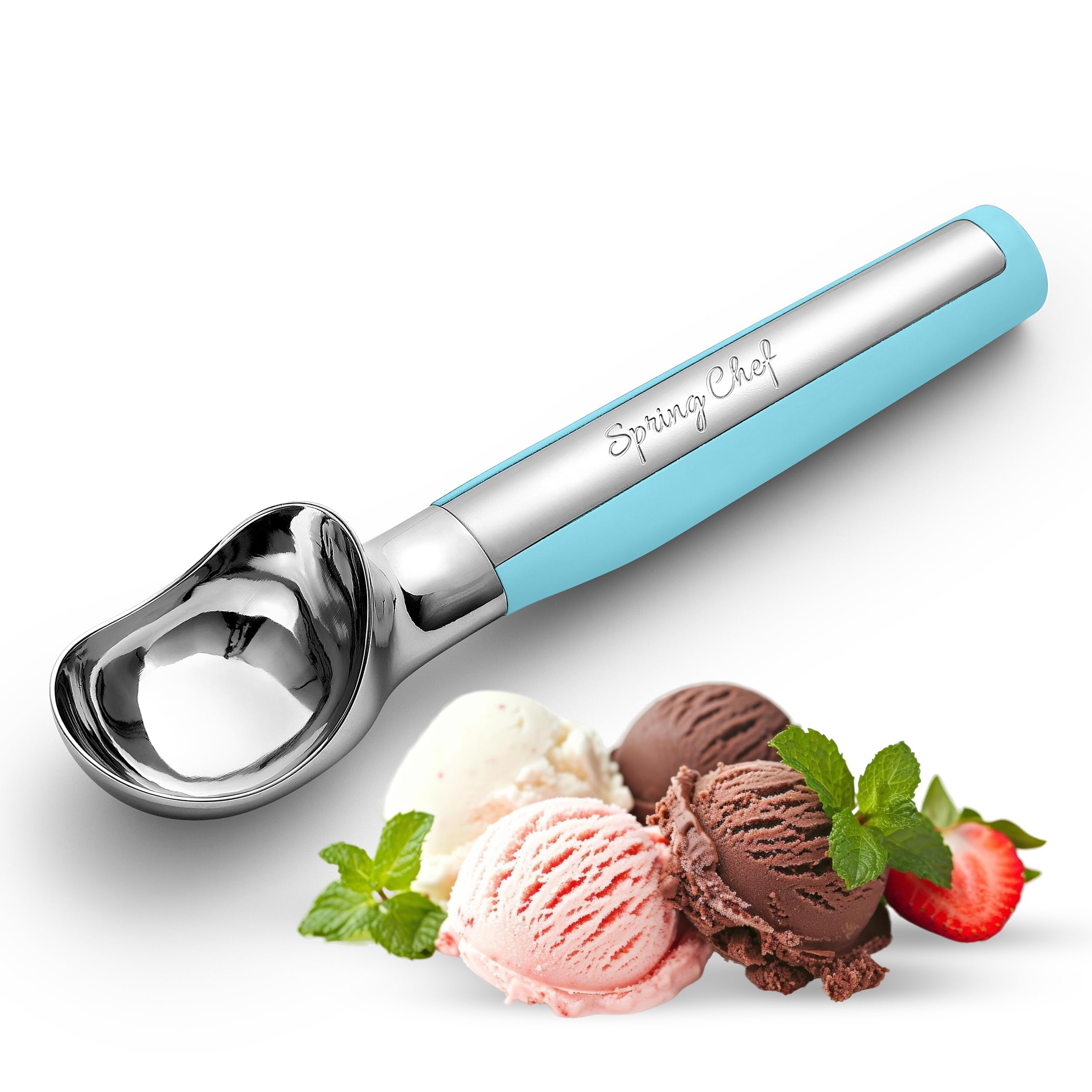 Spring Chef cuchara helado de acero inoxidable para porciones uniformes en la cocina.