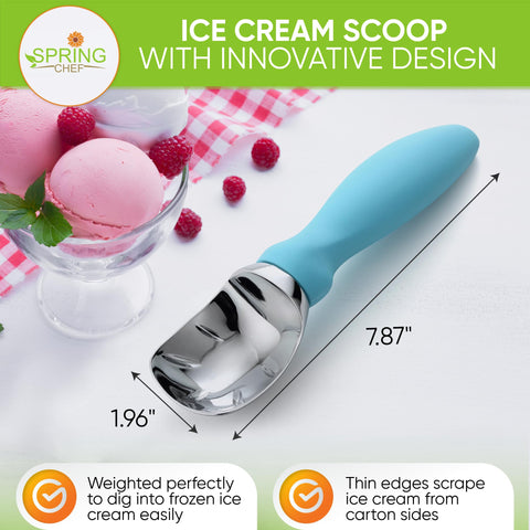 Spring Chef detalle ergonomico en cuchara-helado para agarre cómodo.