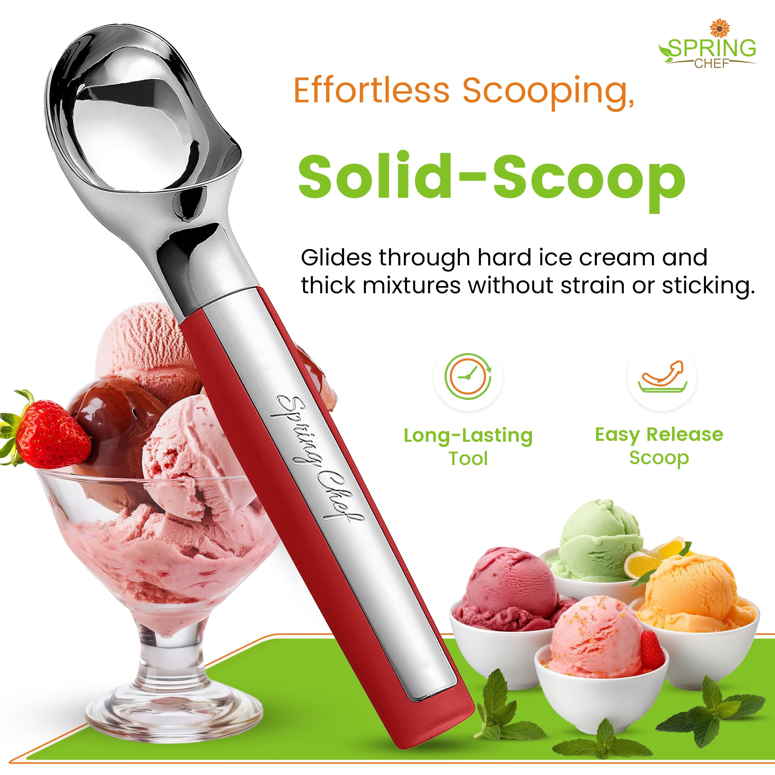 Cuchara de helado Spring Chef con diseño ergonómico para comodidad.
