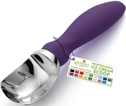 Spring Chef cuchara helado ergonómica con agarre suave para uso prolongado.