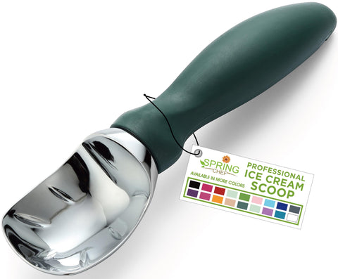 Spring Chef cuchara helado profesional en verde pino, crea bolas perfectas para conos.
