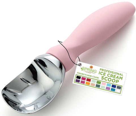 Cuchara Spring Chef para helado de color rosa y empuñadura ergonómica facilita porciones