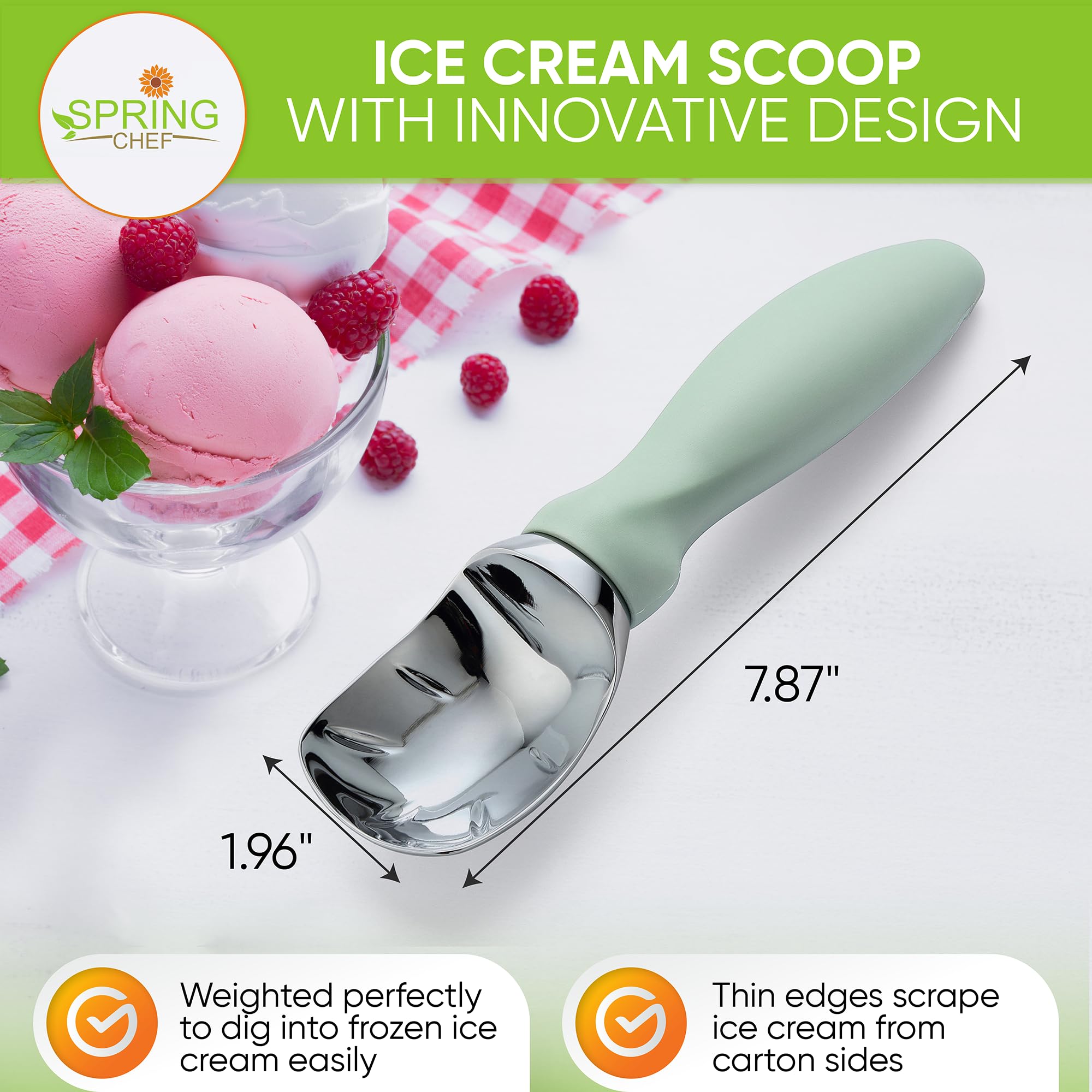 Spring Chef cuchara de helado sin piezas móviles para mayor durabilidad y limpieza rápida