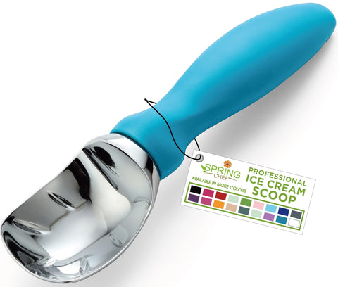 Cuchara de helado Spring Chef turquesa ergonómica para un agarre cómodo.
