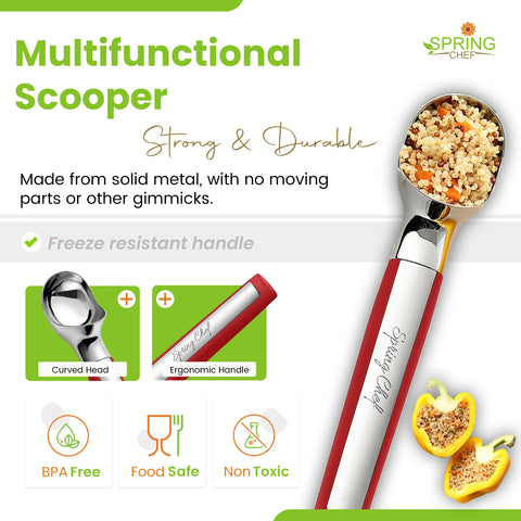 Cuchara de helado Spring Chef con usos multifuncionales para galletas y melón.