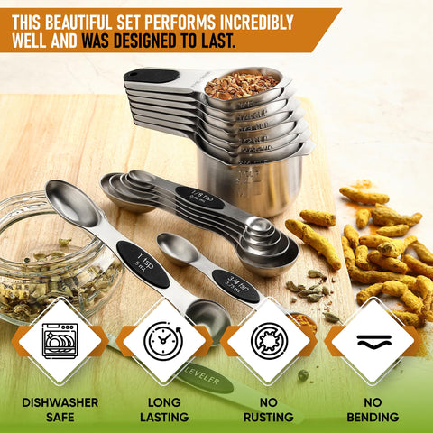 Spring Chef cucharas imantadas, conjunto apilable para ahorro de espacio.