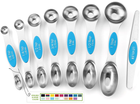 Conjunto de cucharas medidoras Spring Chef en tono turquesa para mediciones precisas.