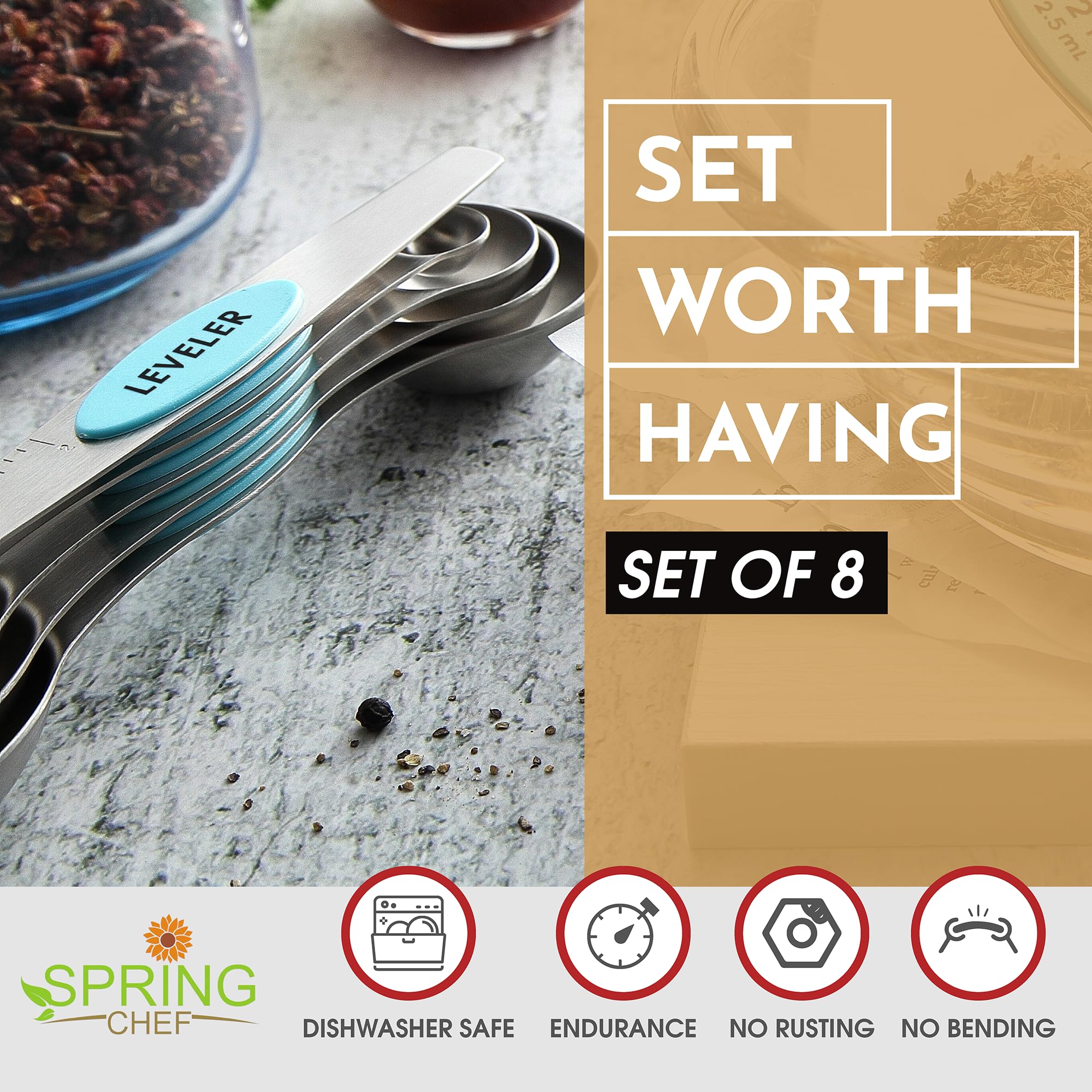 Spring Chef cucharas de medición anidadas para guardado eficiente sin desorden.