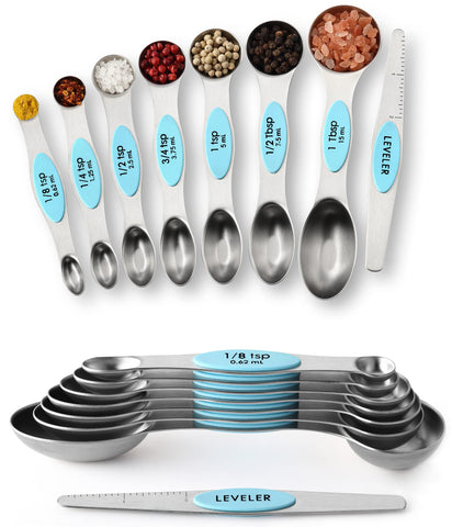 Spring Chef cucharas de medición magnéticas en acero inoxidable, 8 piezas, con nivelador